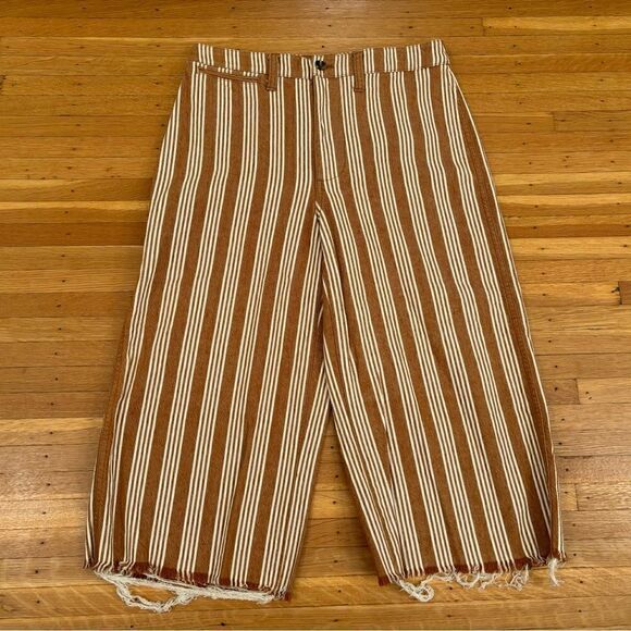 Madewell brown/tan white stripe wide leg crop jeans/ pants - Picture 1 of 6